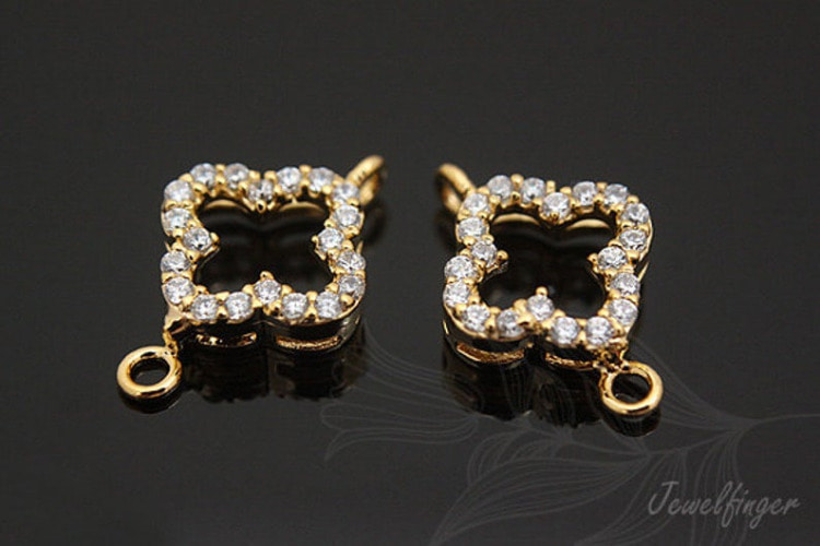 [W] C922-Gold Plated-(10pcs)-CZ Clover-Wedding jewelry Connector-Cubic Connector-Wholesale Connectors, [PRODUCT_SEARCH_KEYWORD], JEWELFINGER-INBEAD, [CURRENT_CATE_NAME]