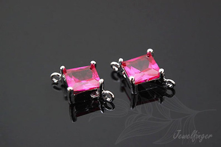 C859-Rhodium Plated-(2pcs)-Tiny Cubic Connector-Wedding jewelry Connector-CZ Ruby-Wholesale Connectors, [PRODUCT_SEARCH_KEYWORD], JEWELFINGER-INBEAD, [CURRENT_CATE_NAME]
