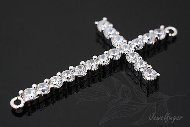 C827-Rhodium Plated L -(1piece)-CZ Sideway Cross-Wedding jewelry Connector-Cubic Connector-Cross Pendant-S-Wholesale Connectors, [PRODUCT_SEARCH_KEYWORD], JEWELFINGER-INBEAD, [CURRENT_CATE_NAME]