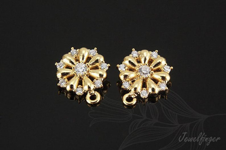 [W] S284-Gold Plated-(10pcs)-CZ Sunflower-Cubic Connector-Wholesale Connectors, [PRODUCT_SEARCH_KEYWORD], JEWELFINGER-INBEAD, [CURRENT_CATE_NAME]