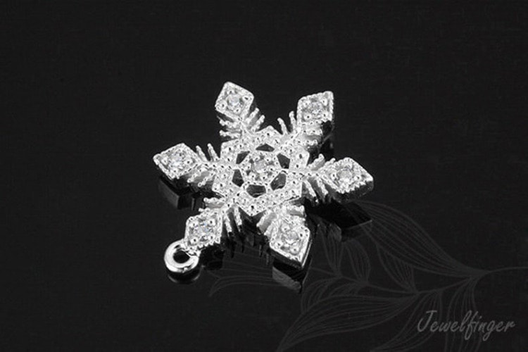 C1030-Matt Rhodium Plated-(2pcs)-CZ Snowflake-Cubic Connector-Wholesale Connectors, [PRODUCT_SEARCH_KEYWORD], JEWELFINGER-INBEAD, [CURRENT_CATE_NAME]