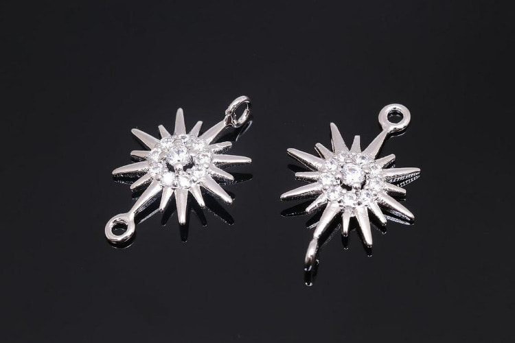 S605-Rhodium Plated-(2pcs)-13mm CZ North Star Connecters-CZ North Star Charm-North Star Pendant-Wholesale Connectors, [PRODUCT_SEARCH_KEYWORD], JEWELFINGER-INBEAD, [CURRENT_CATE_NAME]