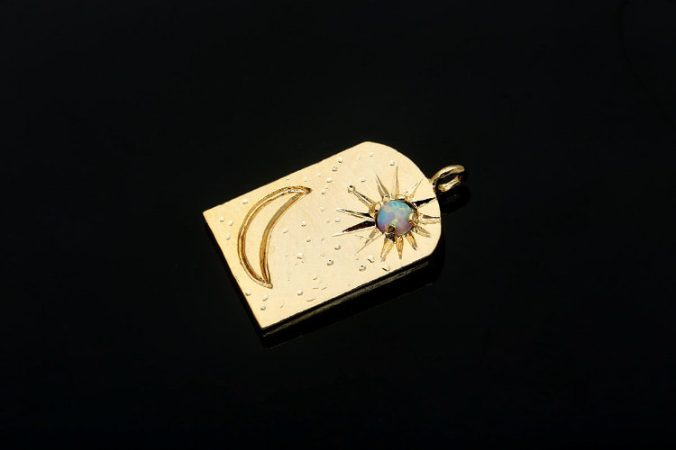 F159-Gold Plated-(2pcs)-Opal Moon&amp;Sun Pendants-Necklace  Making Supply-Wholesale Pendants, [PRODUCT_SEARCH_KEYWORD], JEWELFINGER-INBEAD, [CURRENT_CATE_NAME]