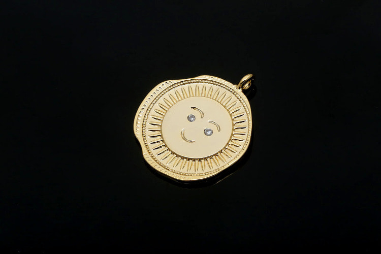 F165-Gold Plated-(2pcs)-CZ Face Pendants-Sun Pendant-Medallion Necklace Charm-Necklace Bracelet Making Supply-Wholesale Pendants, [PRODUCT_SEARCH_KEYWORD], JEWELFINGER-INBEAD, [CURRENT_CATE_NAME]