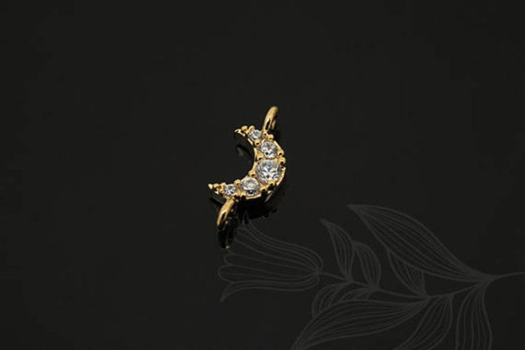 E1069-Gold Plated-(2pcs)-Crescent Moon-CZ Connector-Wholesale Connectors, [PRODUCT_SEARCH_KEYWORD], JEWELFINGER-INBEAD, [CURRENT_CATE_NAME]