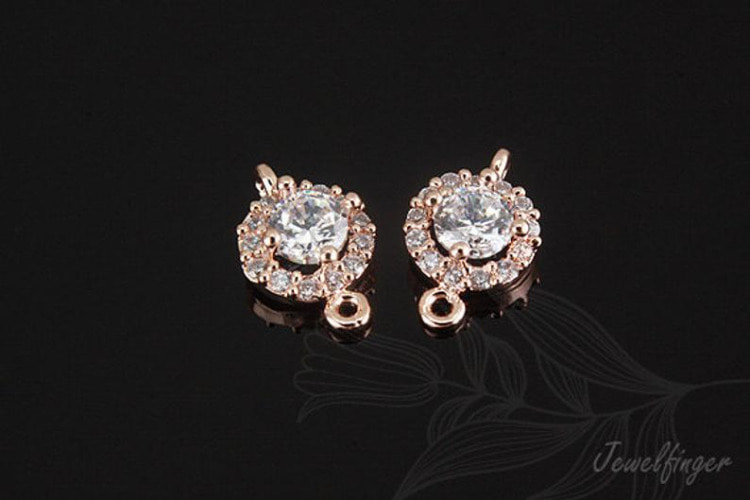 C1009-Pink Gold Plated-(1piece)-CZ 6mm-Cubic Connector-Wedding jewelry Connector-Wholesale Connectors, [PRODUCT_SEARCH_KEYWORD], JEWELFINGER-INBEAD, [CURRENT_CATE_NAME]