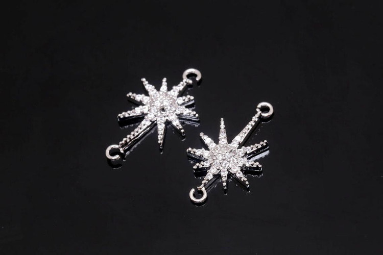 [W] M043-Rhodium Plated-(20pcs)-Cubic Starburst  Connecters-Cubic Sun Charm- Star Pendant-Wholesale Connectors, [PRODUCT_SEARCH_KEYWORD], JEWELFINGER-INBEAD, [CURRENT_CATE_NAME]