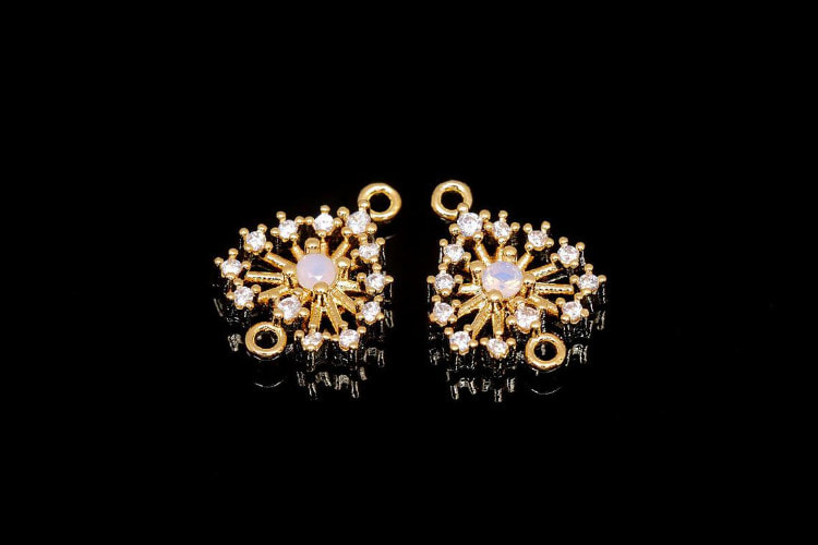 H1356-Gold Plated-(2pcs)-9mm Cubic Heart Connector-White Opal-Wholesale Connectors, [PRODUCT_SEARCH_KEYWORD], JEWELFINGER-INBEAD, [CURRENT_CATE_NAME]