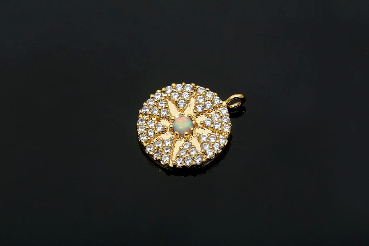 [W] F157-Gold Plated-(10pcs)-Cubic with Opal Round Charms-Opal Sun Pendant-Necklace Earrings Making Supply-Wholesale Charms, [PRODUCT_SEARCH_KEYWORD], JEWELFINGER-INBEAD, [CURRENT_CATE_NAME]