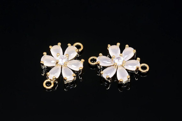 H1343-Gold Plated-(2pcs)-12mm Cubic Flower Connector-White Opal-Wholesale Connectors, [PRODUCT_SEARCH_KEYWORD], JEWELFINGER-INBEAD, [CURRENT_CATE_NAME]