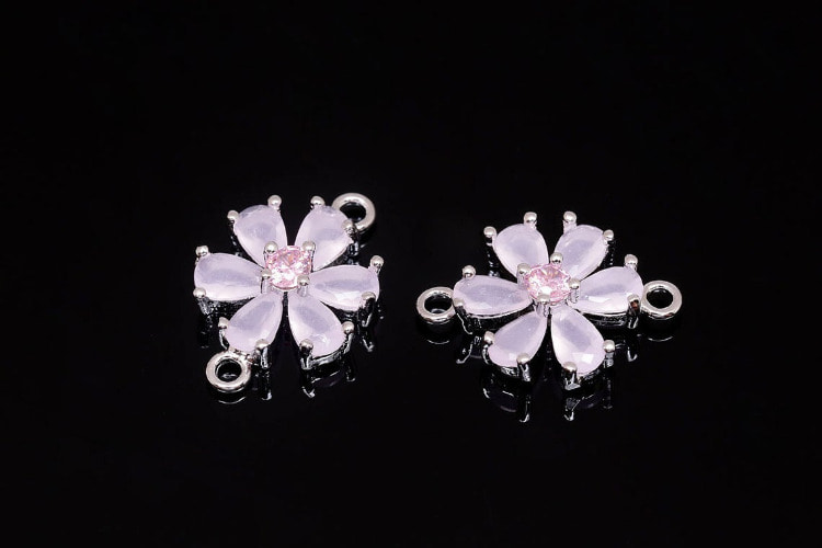 H1346-Rhodium Plated-(2pcs)-12mm Cubic Flower Connector-Pink Opal-Wholesale Connectors, [PRODUCT_SEARCH_KEYWORD], JEWELFINGER-INBEAD, [CURRENT_CATE_NAME]