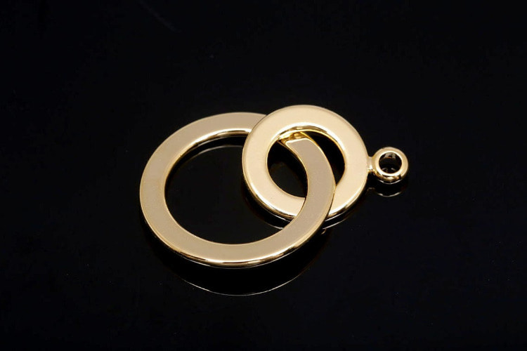 M320-Gold Plated-(2pcs)-23mm Double Circle Pendants-Round Link Connector-Wholesale Pendants, [PRODUCT_SEARCH_KEYWORD], JEWELFINGER-INBEAD, [CURRENT_CATE_NAME]