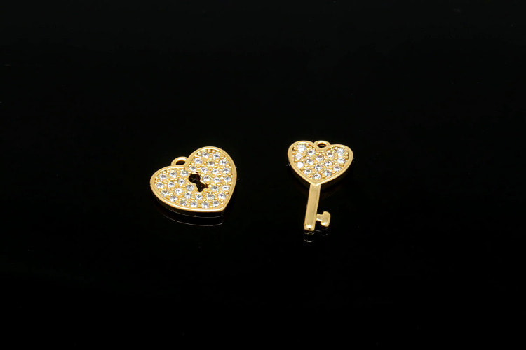 [W] CH5065-Gold Plated-(20pcs)-CZ Heart&amp;Key Charms-Necklace Earrings Making Supply-Wholesale Charms, [PRODUCT_SEARCH_KEYWORD], JEWELFINGER-INBEAD, [CURRENT_CATE_NAME]