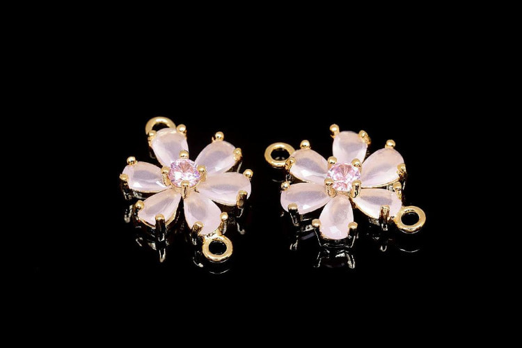 H1345-Gold Plated-(2pcs)-12mm Cubic Flower Connector-Pink Opal-Wholesale Connectors, [PRODUCT_SEARCH_KEYWORD], JEWELFINGER-INBEAD, [CURRENT_CATE_NAME]