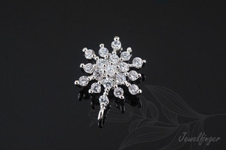 C1043-Rhodium Plated-(1piece)-CZ Connector-Flower Pendant-Snowflake-Wholesale Connectors, [PRODUCT_SEARCH_KEYWORD], JEWELFINGER-INBEAD, [CURRENT_CATE_NAME]