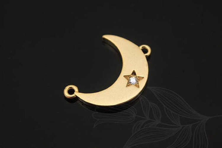 M1276-Matt Gold Plated-(2pcs)-Crescent Moon-CZ Connector-Wholesale Connectors, [PRODUCT_SEARCH_KEYWORD], JEWELFINGER-INBEAD, [CURRENT_CATE_NAME]