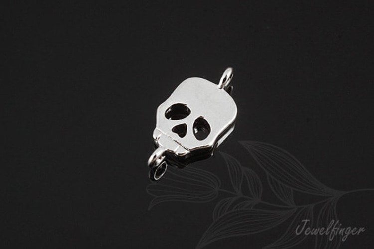 E924-Rhodium Plated-(2pcs)-Skull Connector-Wholesale Connectors, [PRODUCT_SEARCH_KEYWORD], JEWELFINGER-INBEAD, [CURRENT_CATE_NAME]