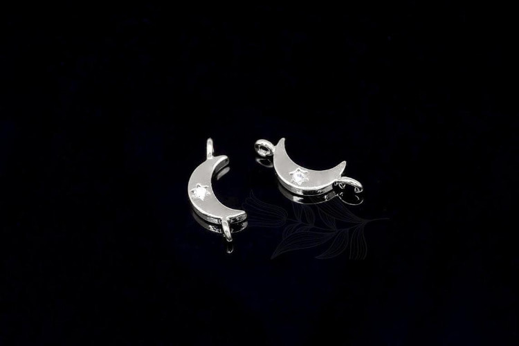 E921-Rhodium Plated-(2pcs)-CZ Crescent Moon Links-CZ Crescent Moon Connector-CZ Crescent Moon Charms-Wholesale Connectors, [PRODUCT_SEARCH_KEYWORD], JEWELFINGER-INBEAD, [CURRENT_CATE_NAME]