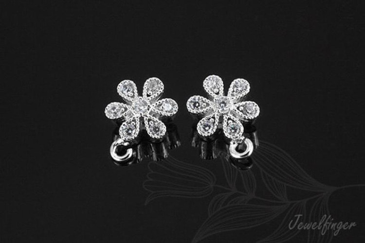 [W] S281-Rhodium Plated-(10pcs)-CZ flower-Cubic Connector-Wholesale Connectors, [PRODUCT_SEARCH_KEYWORD], JEWELFINGER-INBEAD, [CURRENT_CATE_NAME]