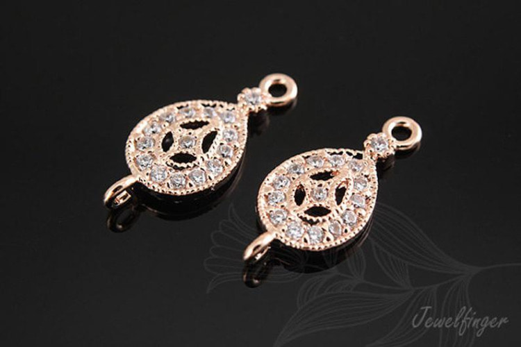 H040-Pink Gold Plated-(1piece)-CZ Drop-Cubic Connector-Wedding jewelry Connector-Wholesale Connectors, [PRODUCT_SEARCH_KEYWORD], JEWELFINGER-INBEAD, [CURRENT_CATE_NAME]