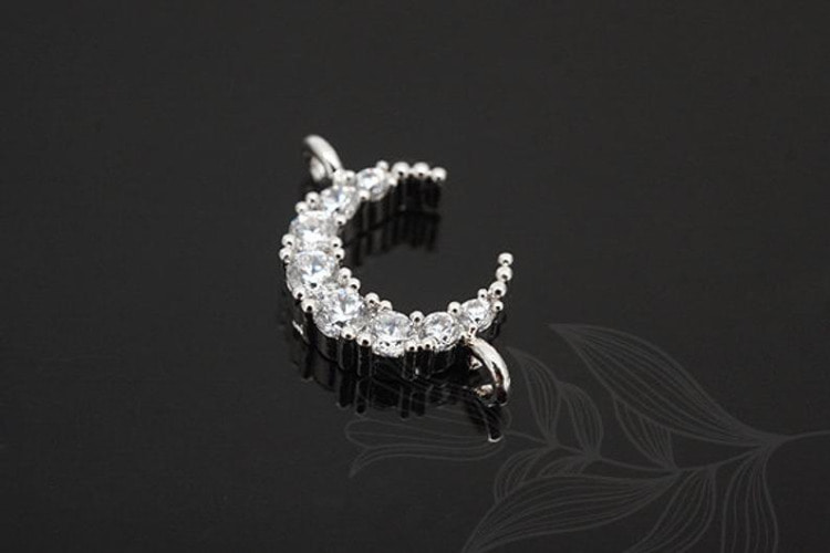 E812-Rhodium Plated-(2pcs)-Crescent Moon-CZ Connector-Wholesale Connectors, [PRODUCT_SEARCH_KEYWORD], JEWELFINGER-INBEAD, [CURRENT_CATE_NAME]
