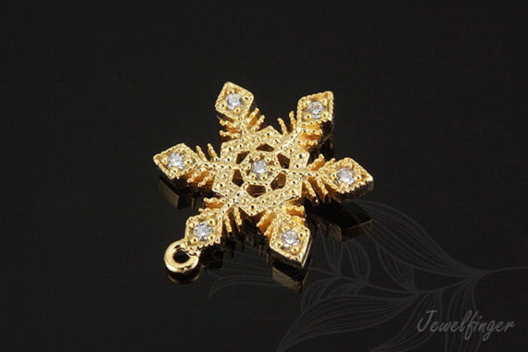 C1031-Matt Gold Plated-(2pcs)-CZ Snowflake-Cubic Connector-Wholesale Connectors, [PRODUCT_SEARCH_KEYWORD], JEWELFINGER-INBEAD, [CURRENT_CATE_NAME]