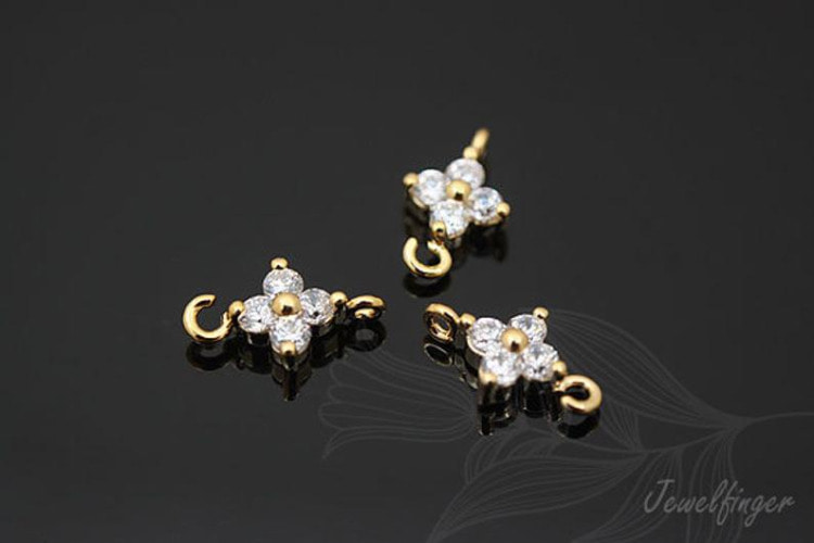 [W] C975-Gold Plated-(20pcs)-CZ Flower -Tiny Cubic Connector-Wedding jewelry Connector-Wholesale Connectors, [PRODUCT_SEARCH_KEYWORD], JEWELFINGER-INBEAD, [CURRENT_CATE_NAME]