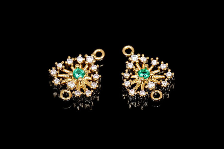 H1351-Gold Plated-(2pcs)-9mm Cubic Heart Connector-Emerald-Wholesale Connectors, [PRODUCT_SEARCH_KEYWORD], JEWELFINGER-INBEAD, [CURRENT_CATE_NAME]