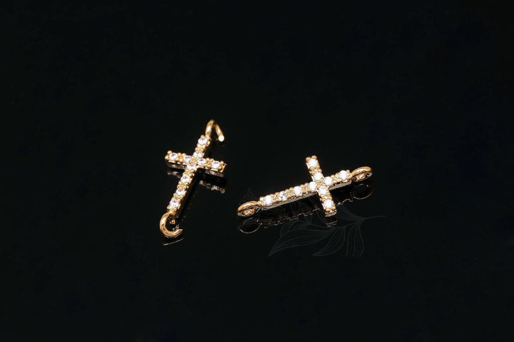 M1918-Gold Plated-(2pcs)-Cross Micro Pave Connector-Cross Cubic Zirconia Connector-CZ Cross Pendant-Wholesale Connectors, [PRODUCT_SEARCH_KEYWORD], JEWELFINGER-INBEAD, [CURRENT_CATE_NAME]
