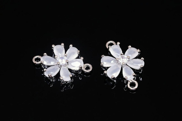 [W] H1344-Rhodium Plated-(20pcs)-12mm Cubic Flower Connector-White Opal-Wholesale Connectors, [PRODUCT_SEARCH_KEYWORD], JEWELFINGER-INBEAD, [CURRENT_CATE_NAME]