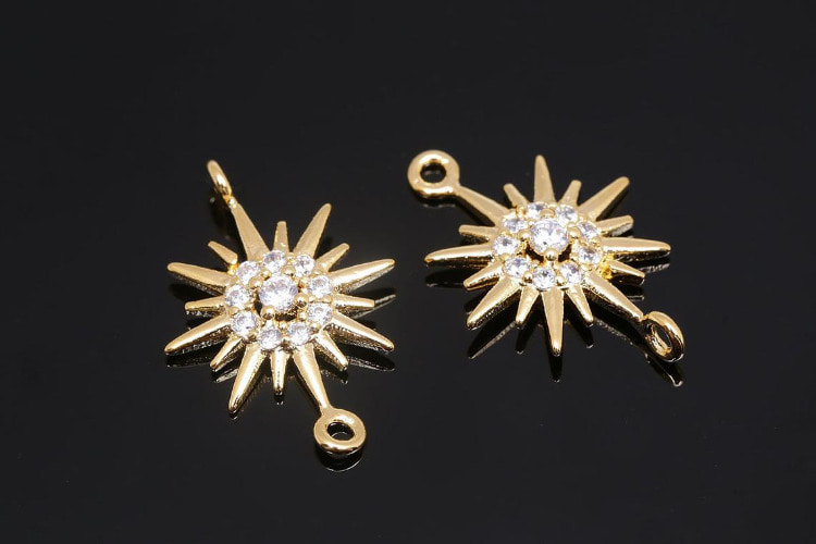 S598-Gold Plated-(2pcs)-13mm CZ North Star Connecters-CZ North Star Charm-North Star Pendant-Wholesale Connectors, [PRODUCT_SEARCH_KEYWORD], JEWELFINGER-INBEAD, [CURRENT_CATE_NAME]