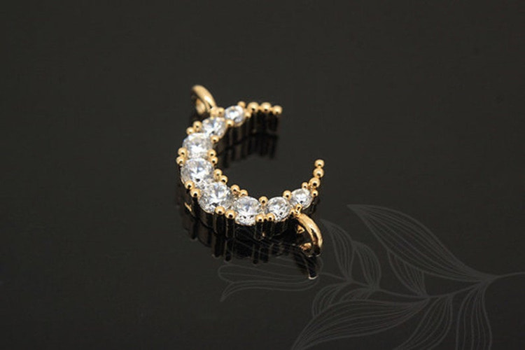E811-Gold Plated-(2pcs)-Crescent Moon-CZ Connector-Wholesale Connectors, [PRODUCT_SEARCH_KEYWORD], JEWELFINGER-INBEAD, [CURRENT_CATE_NAME]