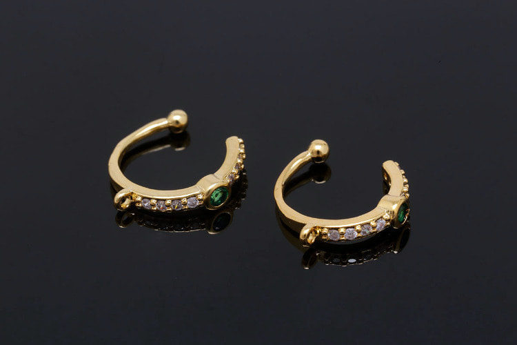 [W] CH5081-Gold Plated (20pcs)-Green Cubic Ear Cuff-Non-Pierced Earring-Simple Ear Cuff-Nickel Free, [PRODUCT_SEARCH_KEYWORD], JEWELFINGER-INBEAD, [CURRENT_CATE_NAME]
