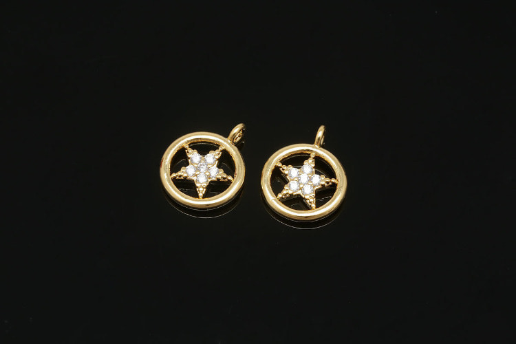 [W] F189-Gold Plated-(20pcs)-Dainty CZ Star Round Charms-Necklace Earrings Making Supply-Wholesale Charms, [PRODUCT_SEARCH_KEYWORD], JEWELFINGER-INBEAD, [CURRENT_CATE_NAME]