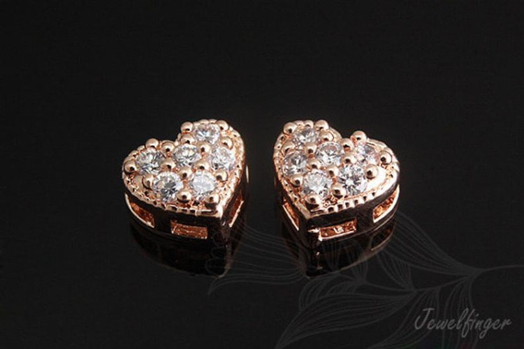 M492-Pink Gold Plated-(2pcs)-CZ Heart Beads-Wholesale Metal Beads, [PRODUCT_SEARCH_KEYWORD], JEWELFINGER-INBEAD, [CURRENT_CATE_NAME]