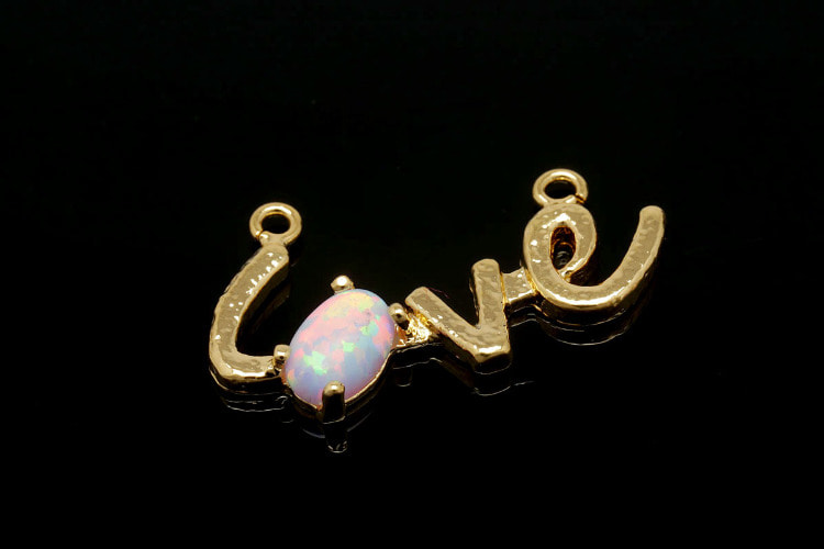 F183-Gold Plated-(2pcs)-22*12mm Opal Love Charms-Love Initial Pendant-Necklace Making Supply-Wholesale Pendants, [PRODUCT_SEARCH_KEYWORD], JEWELFINGER-INBEAD, [CURRENT_CATE_NAME]