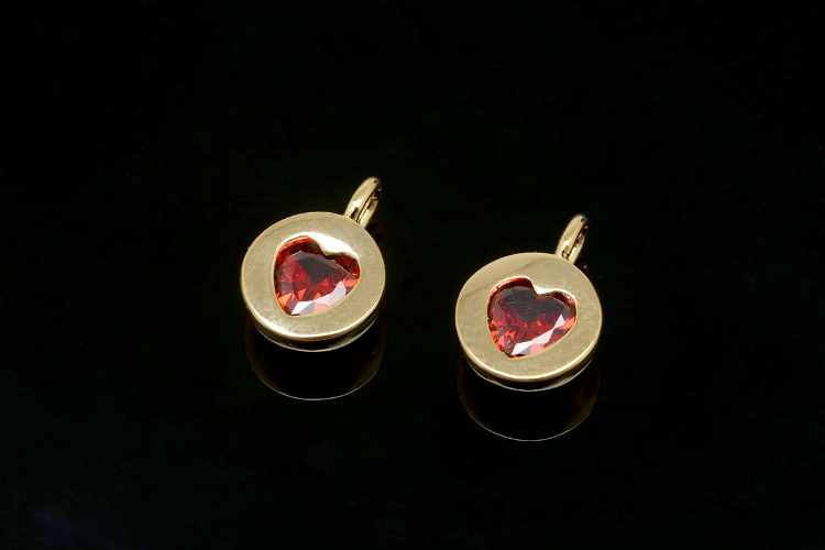 [W] F196-Gold Plated-(20pcs)-6.5mm Tiny Heart  Round Charms-Garnet CZ Heart Charms-Wholesale Charms, [PRODUCT_SEARCH_KEYWORD], JEWELFINGER-INBEAD, [CURRENT_CATE_NAME]