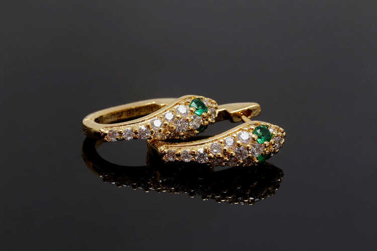 F182-Gold Plated (1pairs)-Green Eye CZ Snake Lever Back Earrings-Nickel Free, [PRODUCT_SEARCH_KEYWORD], JEWELFINGER-INBEAD, [CURRENT_CATE_NAME]