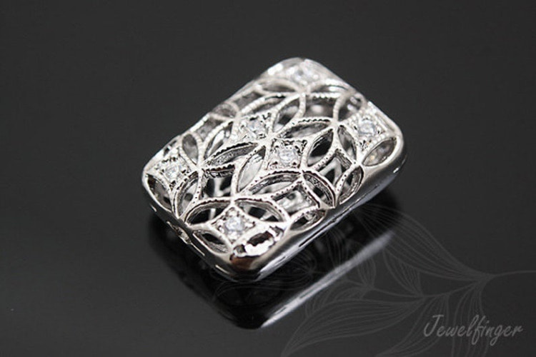 [W] M422-Rhodium Plated-16*12mm CZ Rectangle Beads (10pcs), [PRODUCT_SEARCH_KEYWORD], JEWELFINGER-INBEAD, [CURRENT_CATE_NAME]