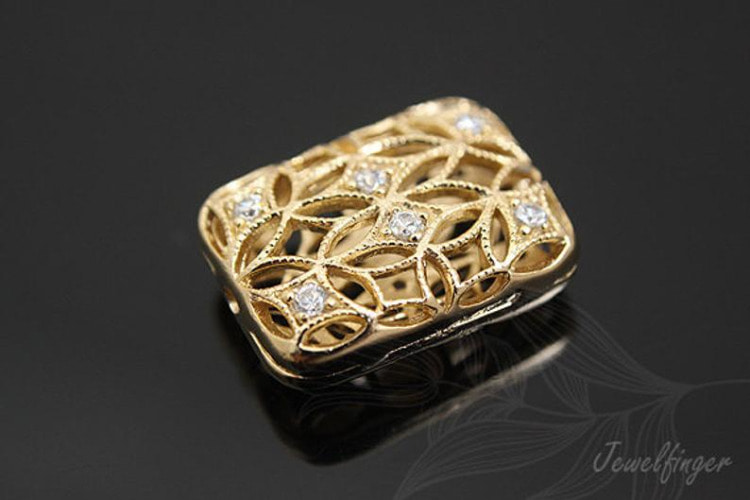 [W] M280-Gold Plated-16*12mm CZ Rectangle Beads (10pcs), [PRODUCT_SEARCH_KEYWORD], JEWELFINGER-INBEAD, [CURRENT_CATE_NAME]