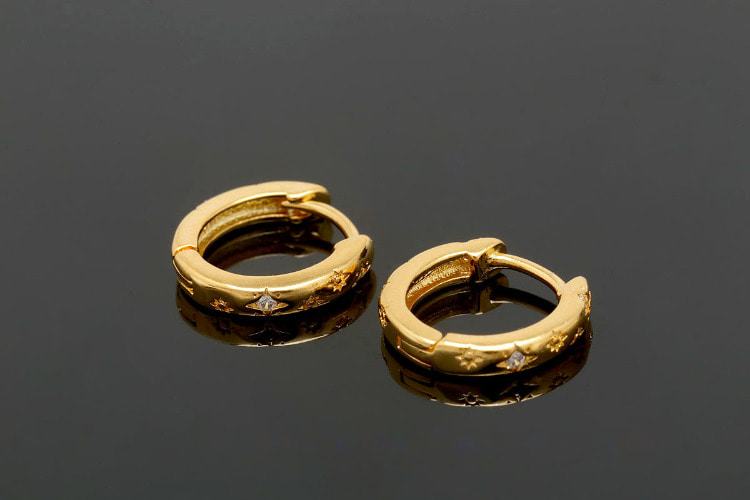 CH4020-Gold Plated (1pairs)-12mm CZ Star Round Lever Back Earrings-Nickel Free, [PRODUCT_SEARCH_KEYWORD], JEWELFINGER-INBEAD, [CURRENT_CATE_NAME]