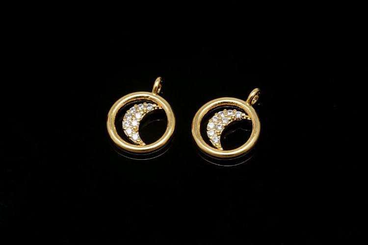 [W] F191-Gold Plated-(20pcs)-Dainty CZ Moon Round Charms-Necklace Earrings Making Supply-Wholesale Charms, [PRODUCT_SEARCH_KEYWORD], JEWELFINGER-INBEAD, [CURRENT_CATE_NAME]