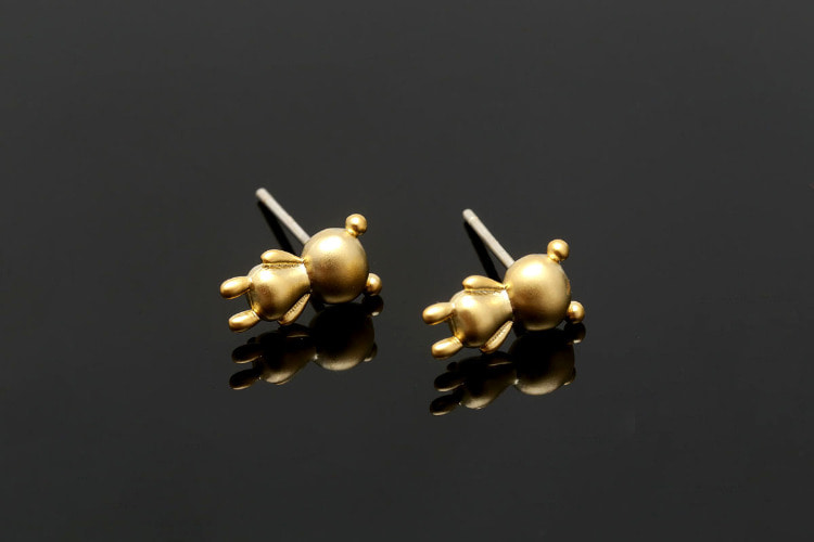 F194-Matt Gold Plated-(1pairs)-Tiny Bear Stud Earrings-Animal Post Earrings-Silver Post, [PRODUCT_SEARCH_KEYWORD], JEWELFINGER-INBEAD, [CURRENT_CATE_NAME]