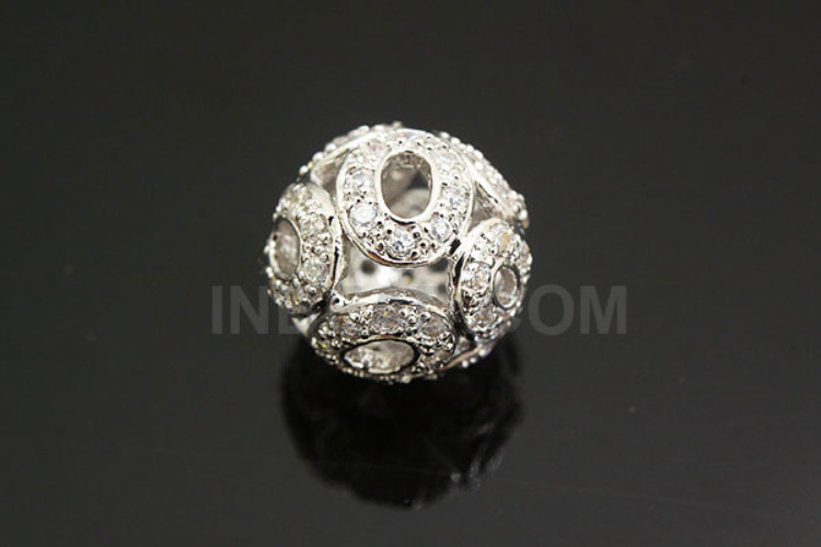[W] H474-Rhodium Plated-12mm Cubic Ball Beads (5pcs), [PRODUCT_SEARCH_KEYWORD], JEWELFINGER-INBEAD, [CURRENT_CATE_NAME]