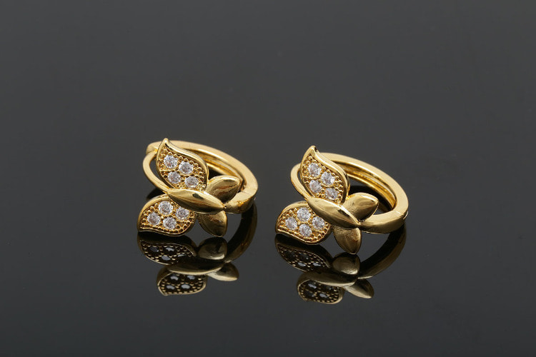 CH4027-Gold Plated (1pairs)-13mm CZ Butterfly Lever Back Earrings-Nickel Free, [PRODUCT_SEARCH_KEYWORD], JEWELFINGER-INBEAD, [CURRENT_CATE_NAME]