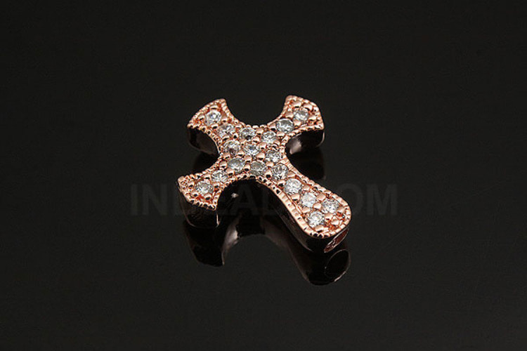 E922-Pink Gold Plated-CZ Cross Beads (1piece), [PRODUCT_SEARCH_KEYWORD], JEWELFINGER-INBEAD, [CURRENT_CATE_NAME]