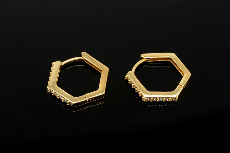 CH4026-Gold Plated (1pairs)-CZ Hexagon Lever Back Earrings-Nickel Free, [PRODUCT_SEARCH_KEYWORD], JEWELFINGER-INBEAD, [CURRENT_CATE_NAME]