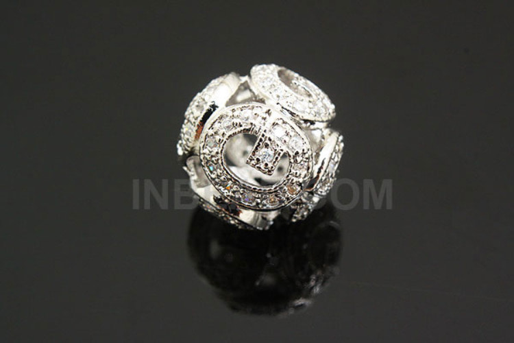 E647-Rhodium Plated-12mm Cubic Ball Beads (1piece), [PRODUCT_SEARCH_KEYWORD], JEWELFINGER-INBEAD, [CURRENT_CATE_NAME]
