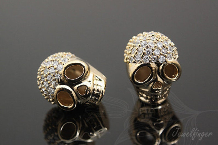 [W] M381-Gold Plated-CZ Skull Beads (10pcs), [PRODUCT_SEARCH_KEYWORD], JEWELFINGER-INBEAD, [CURRENT_CATE_NAME]