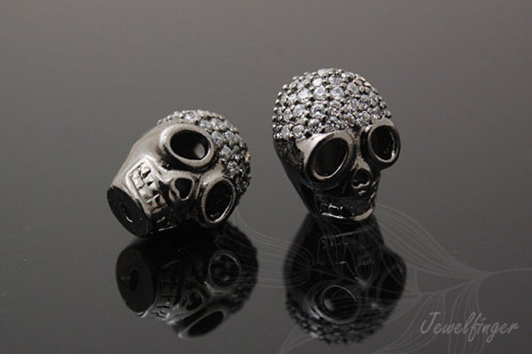 [W] E608-Black Plated-CZ Skull Beads (10pcs), [PRODUCT_SEARCH_KEYWORD], JEWELFINGER-INBEAD, [CURRENT_CATE_NAME]